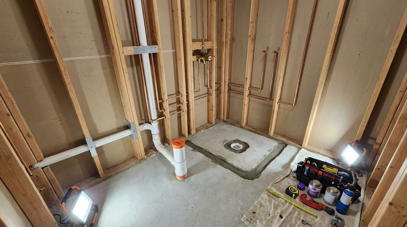 Bathroom rough-in plumbing during remodel by Johns Plumbing LLC in Boise City