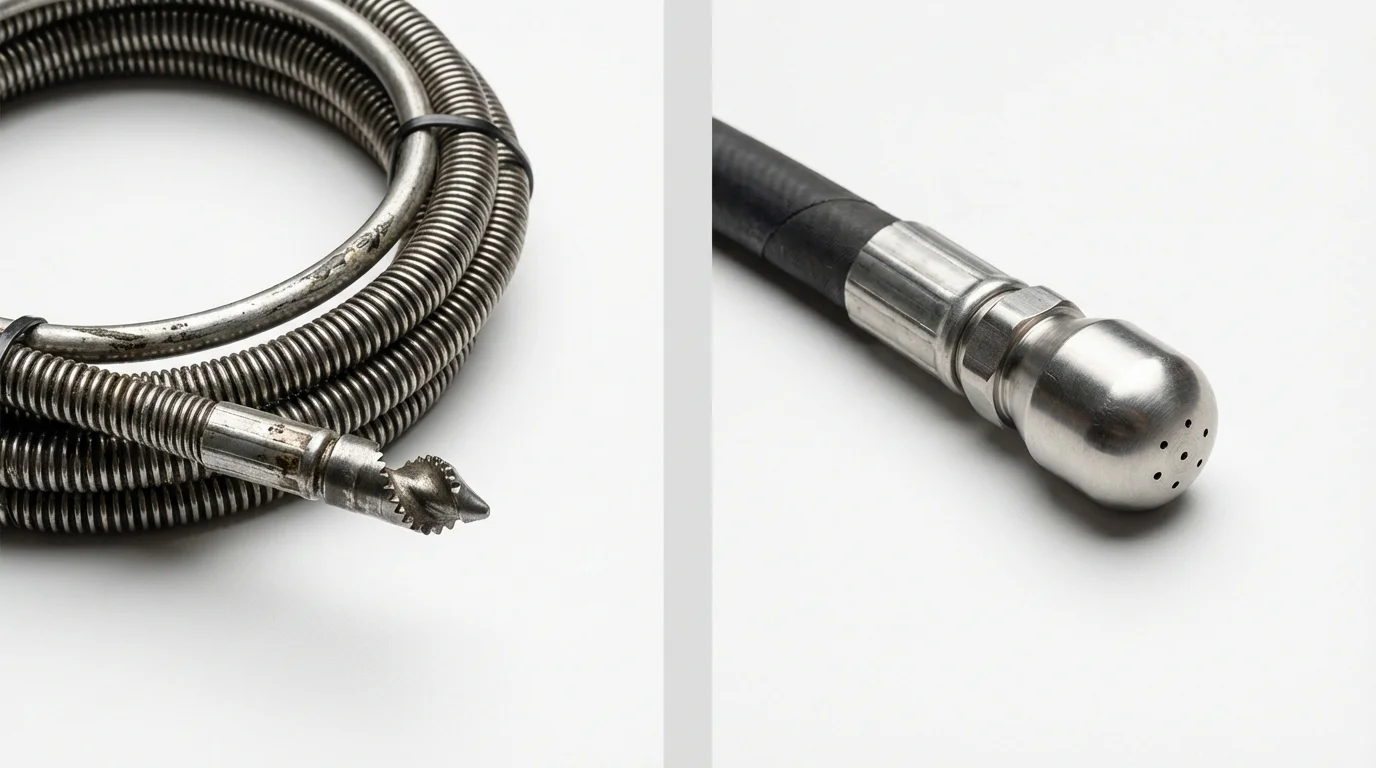 Drain snake cable and hydro jetting nozzle used for drain cleaning in Boise City, OK