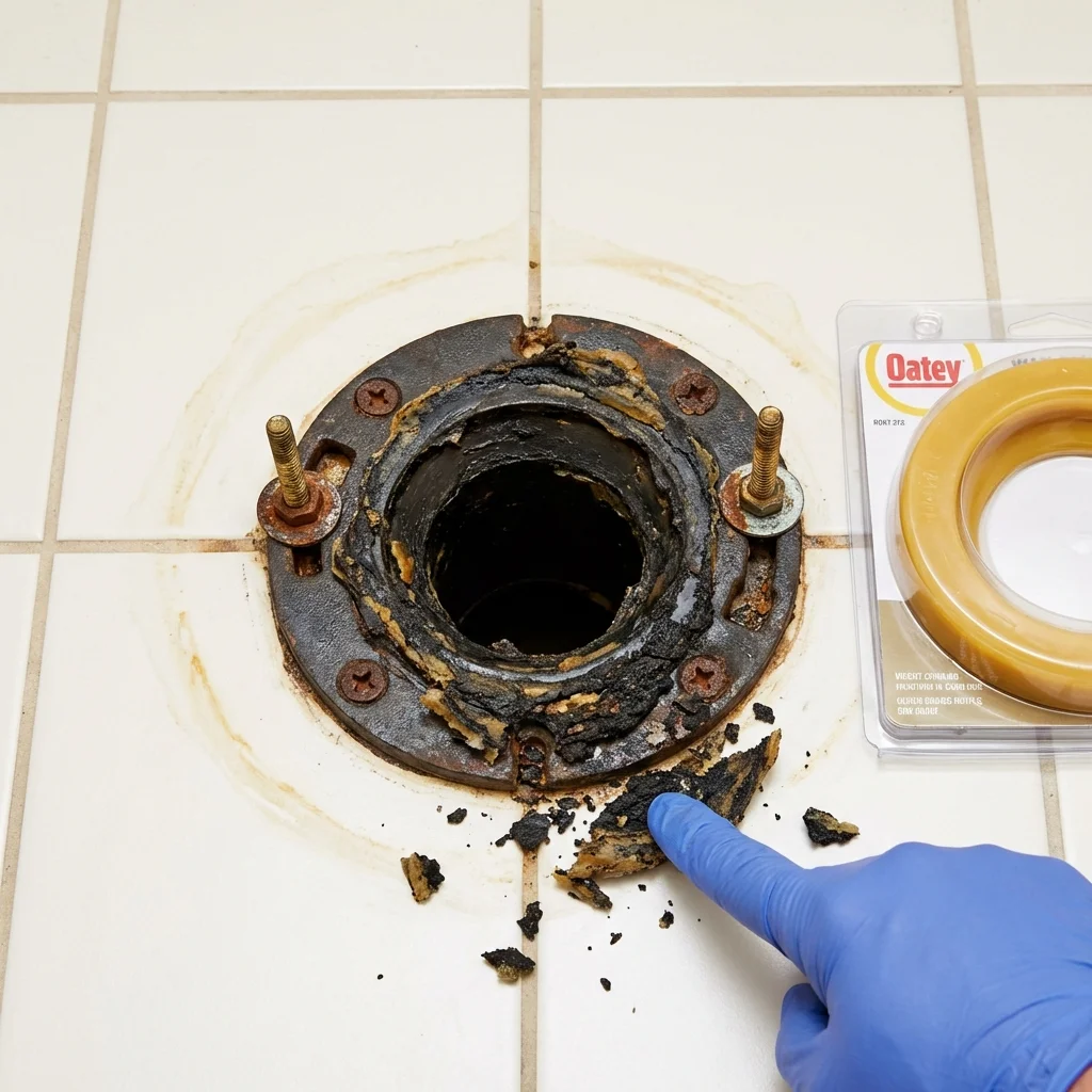 Failed wax ring showing water seepage at the base of a toilet in a Boise City, OK home